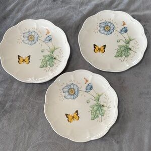 Lenox Butterfly Meadow Monarch Dessert Luncheon 9” Plates (3) Floral Butterfly